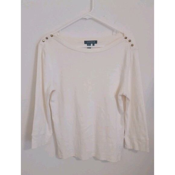 Lauren Ralph Lauren Pullover Knit Top Womens Large Ivory 3/4 Sleeves Preppy - Picture 1 of 8